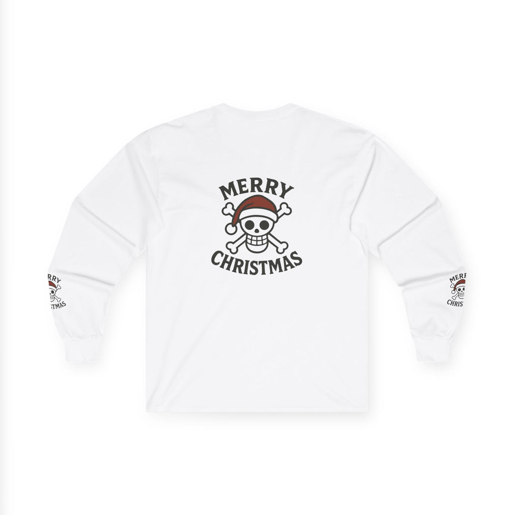 Christmas Long Sleeve Tee - Merry Christmas and Santa Claus Design